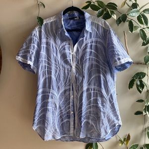 Love Moschino Gauzy Blue Short Sleeve Button Up